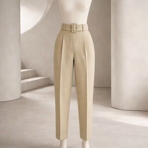 Zara women pants Beige Belted Trousers